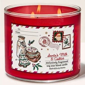 Bath & Body Works Santa's Milk & Cookies 3 Wick Candle New